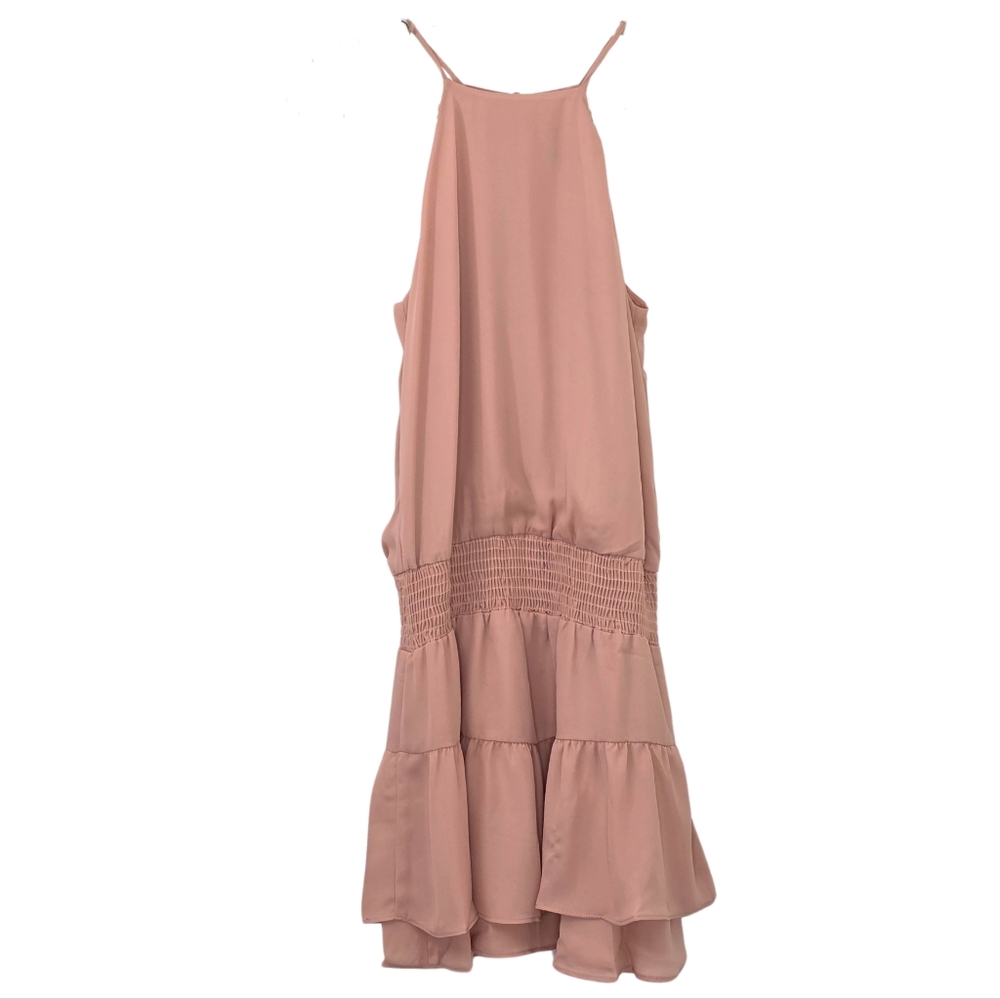 Krisa Tiered Halter Mini Dress | Size Small | Mauve Pink Smocked Waist NWT - Picture 3 of 10